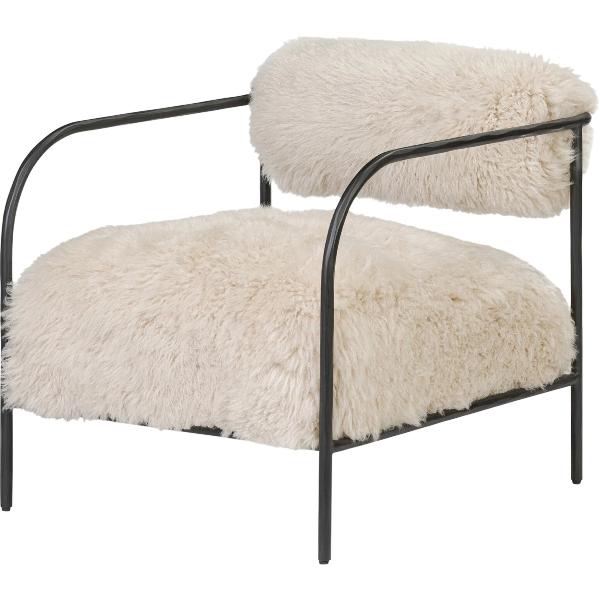 Fenn Chair by Four Hands in champagne mongolian fur, hammered iron. Made from 100% wool fur, iron in a modern style.