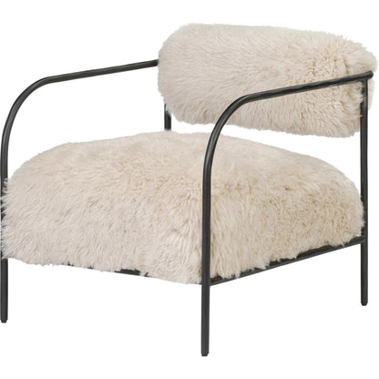 Fenn Chair by Four Hands in champagne mongolian fur, hammered iron. Made from 100% wool fur, iron in a modern style.