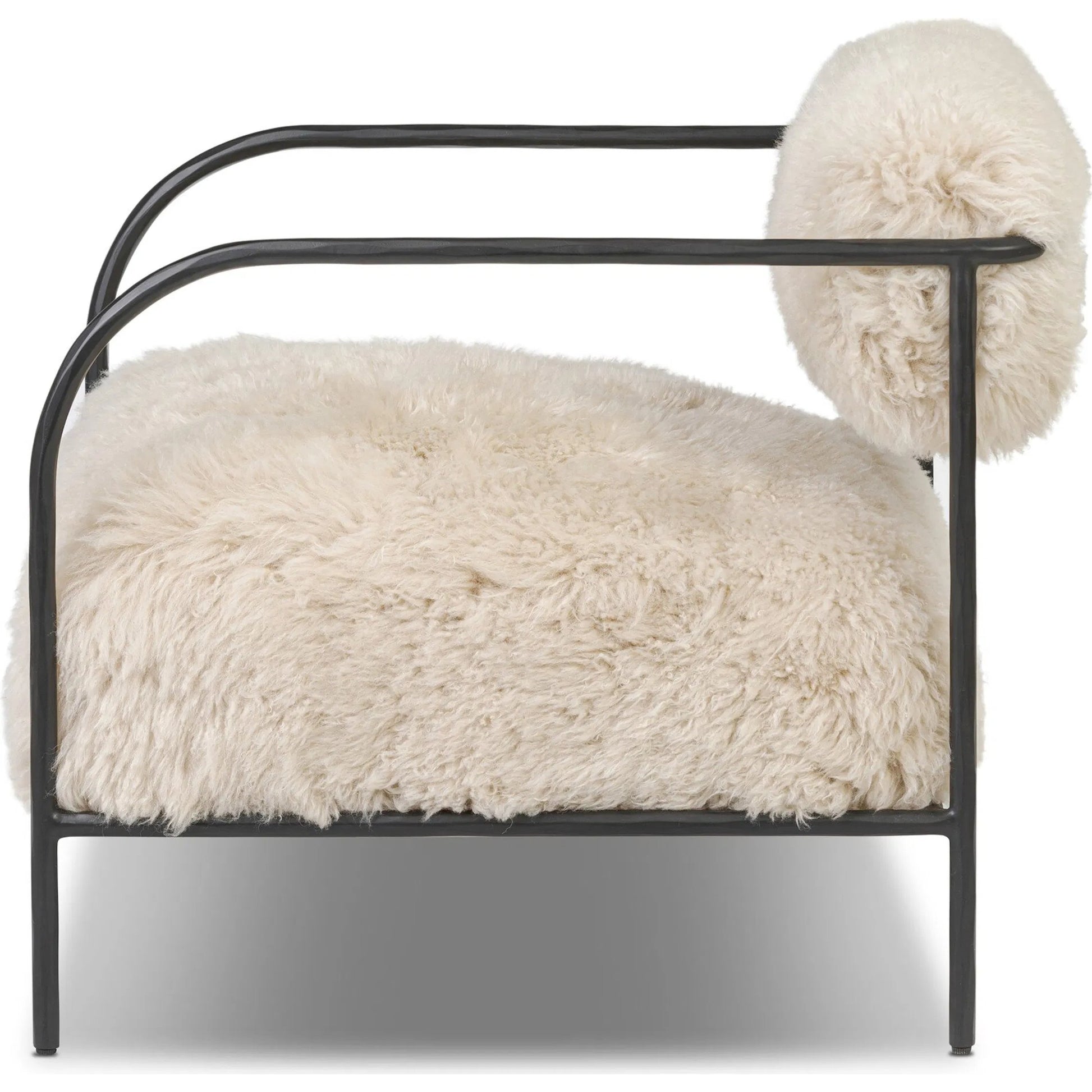 Fenn Chair by Four Hands in champagne mongolian fur, hammered iron. Made from 100% wool fur, iron in a modern style.