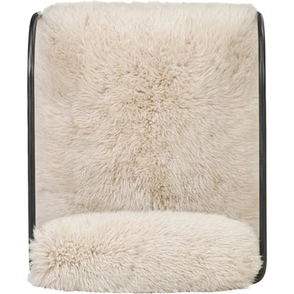 Fenn Chair by Four Hands in champagne mongolian fur, hammered iron. Made from 100% wool fur, iron in a modern style.