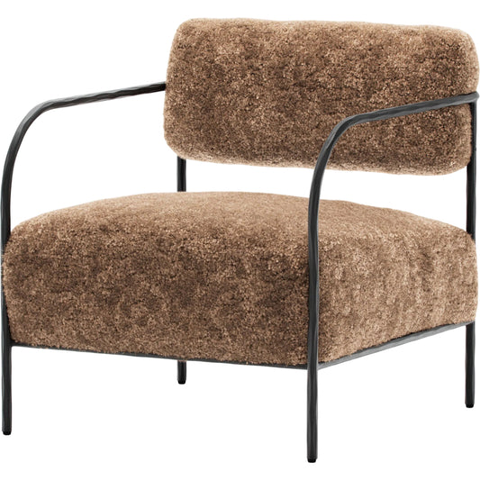 Fenn Chair by Four Hands in amber shearling, hammered iron. Made from shearling, iron in a modern style.