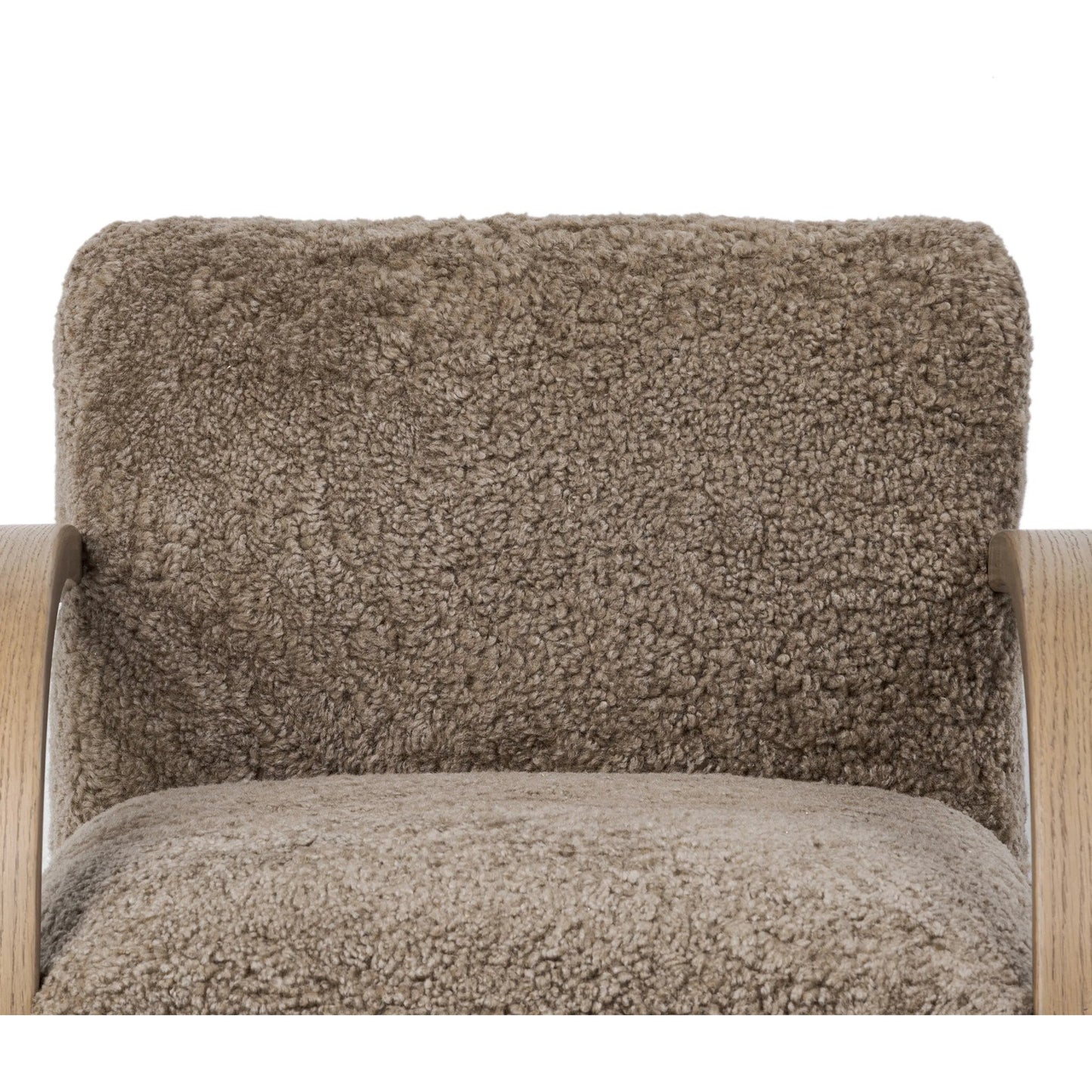 005 SI-2446692 | Closeup | Burke Chair by Four Hands in taupe shearling, sandy oak veneer. Made from shearling, oak veneer in a eclectic & global style.