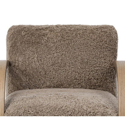 Burke Chair by Four Hands in taupe shearling, sandy oak veneer. Made from shearling, oak veneer in a eclectic & global style.