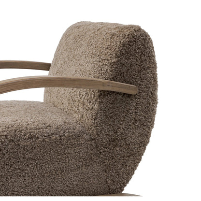 Burke Chair by Four Hands in taupe shearling, sandy oak veneer. Made from shearling, oak veneer in a eclectic & global style.