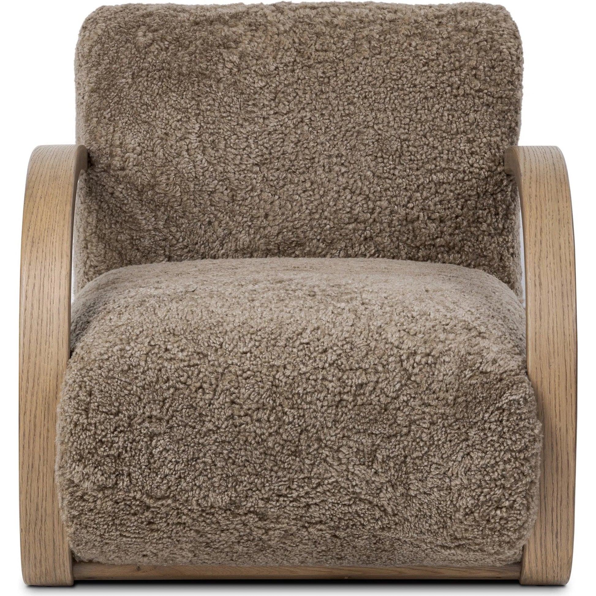 Burke Chair by Four Hands in taupe shearling, sandy oak veneer. Made from shearling, oak veneer in a eclectic & global style.