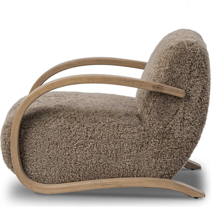 Burke Chair by Four Hands in taupe shearling, sandy oak veneer. Made from shearling, oak veneer in a eclectic & global style.