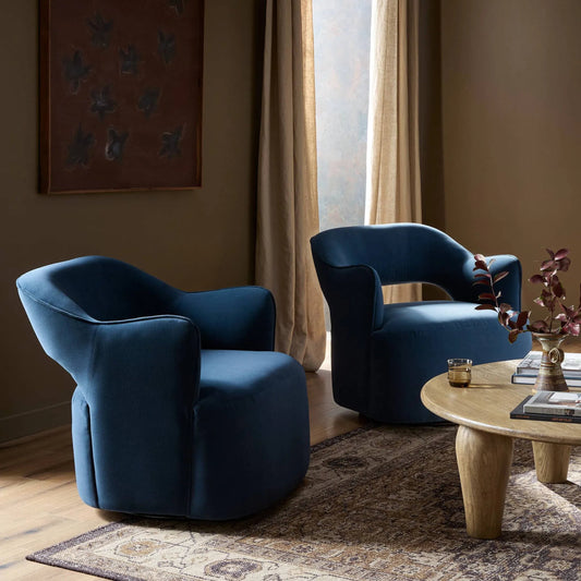 Blythe Swivel Chair by Four Hands in crypton henry navy. Made from 100% polyester in a eclectic & global style.