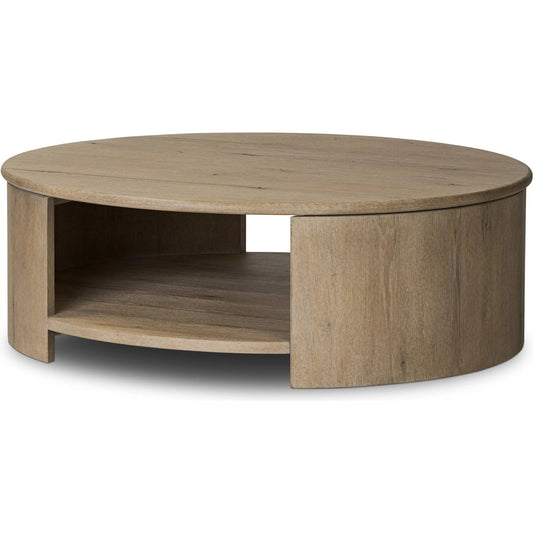 Farrow Coffee Table by Four Hands in drifted oak veneer. Made from thick oak veneer, solid oak in a transitional style.