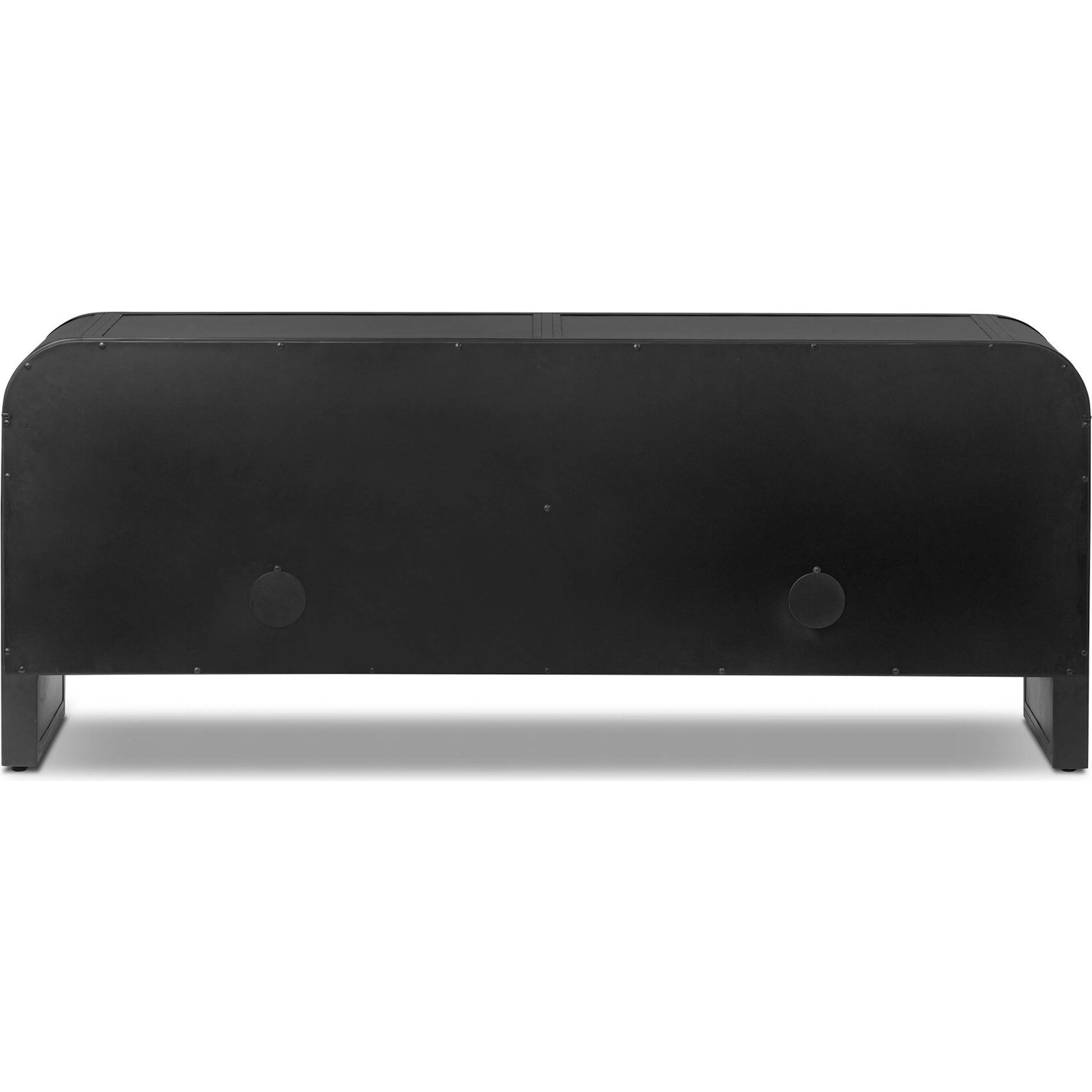 Breya Media Console by Four Hands in black, tempered glass. Made from iron, tempered glass in a unique style.
