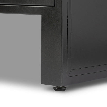 Breya Media Console by Four Hands in black, tempered glass. Made from iron, tempered glass in a unique style.