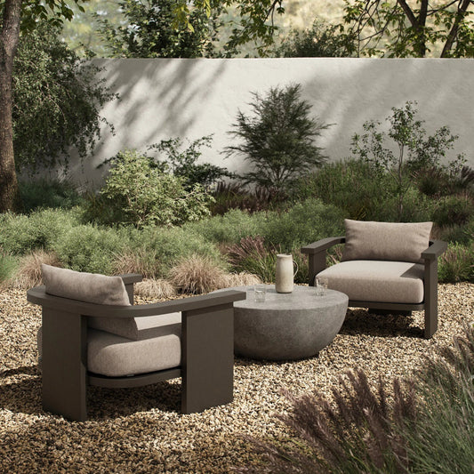Tahana Outdoor Metal Chair by Four Hands in casa grey, bronze. Made from 100% olefin, aluminum in a unique style.