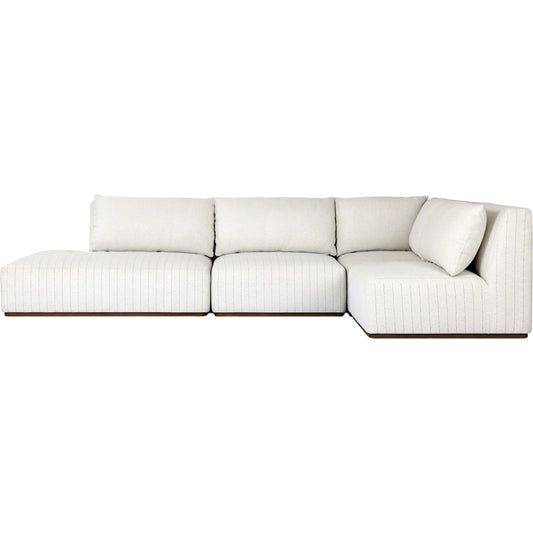Adler Outdoor 4 Piece Sectional by Four Hands in amalfi natural, stained toasted brown-fsc, alessi linen. Made from 100% polypropylene, solid fsc®-certified teak in a unique style.