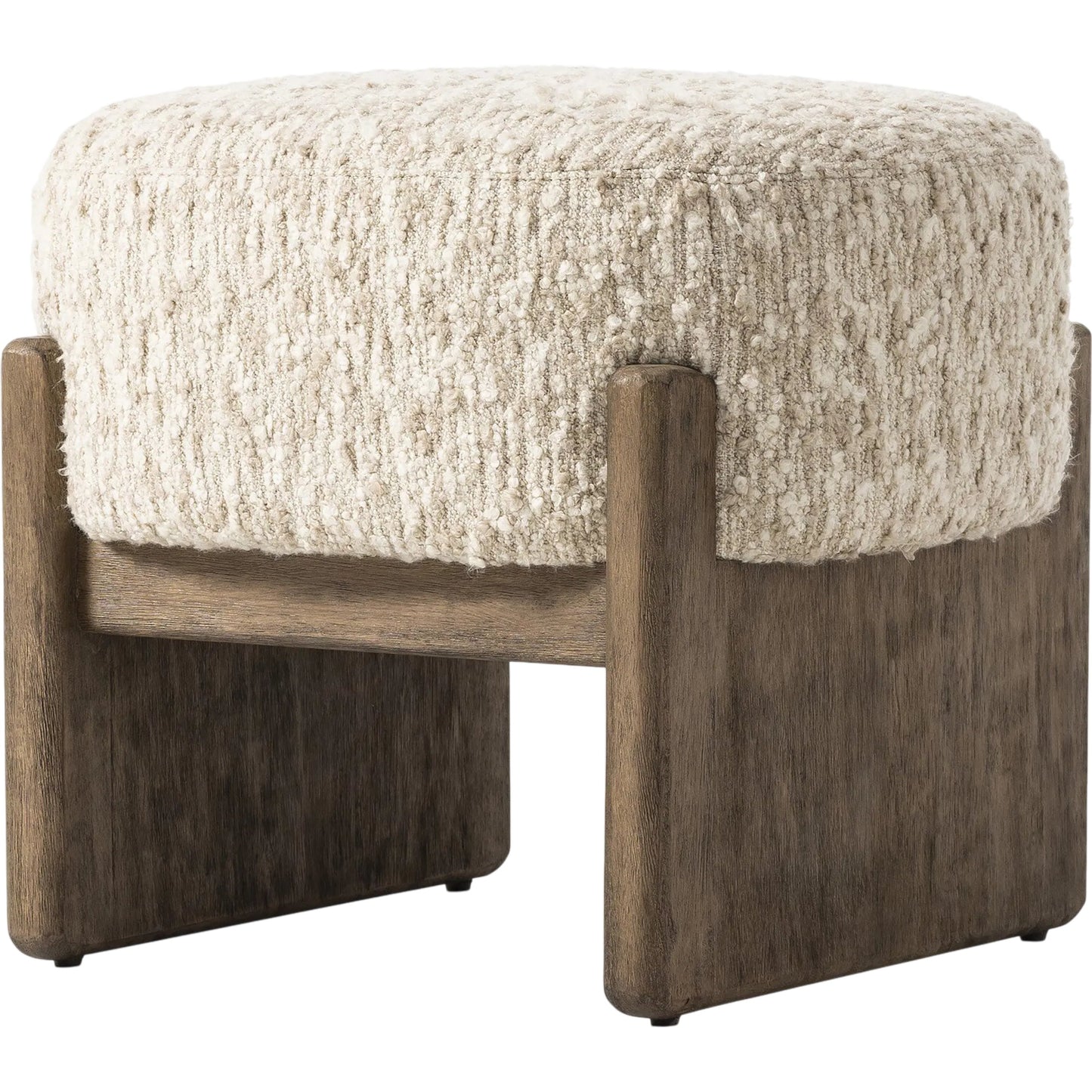 001 SI-2449398 | Primary Silo | Kirby Accent Stool by Four Hands in solema cream, distressed natural. Made from 65% acrylic, 21% polyester, 10% wool, 3% cotton, and 1% rayon, solid parawood in a transitional style.