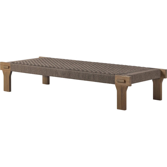 Moxie Outdoor Coffee Table by Four Hands in stained toasted brown-fsc, dark textured woven. Made from solid fsc®-certified teak, 100% polyethylene in a transitional style.