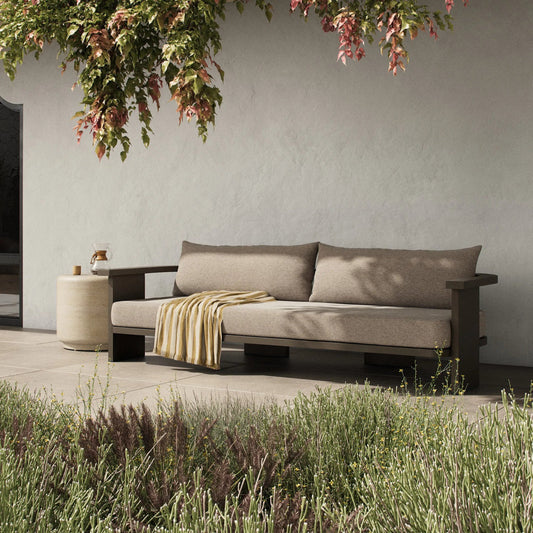 Tahana Outdoor Metal Sofa-96" by Four Hands in casa grey, bronze. Made from 100% olefin, aluminum in a unique style.