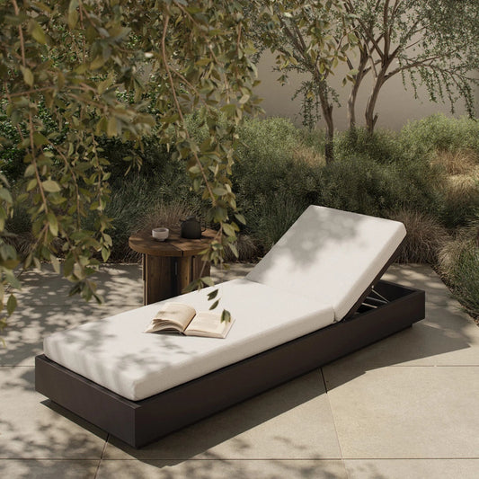 Katari Outdoor Chaise Lounge by Four Hands in arashi salt, bronze. Made from 100% acrylic, aluminum in a transitional style.