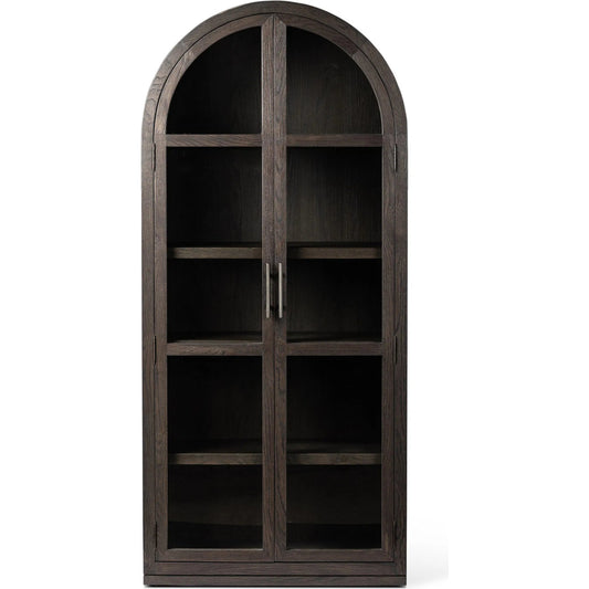 Hepburn Cabinet by Four Hands in dark anthracite oak veneer, waxed black. Made from oak veneer, solid oak, iron in a unique style.