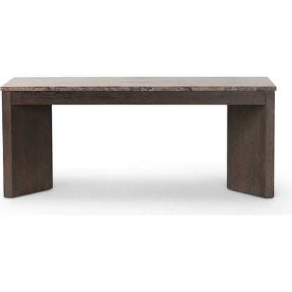 Lawson Desk by Four Hands in brown oak veneer, warm grey marble. Made from oak veneer, solid marble in a modern style.