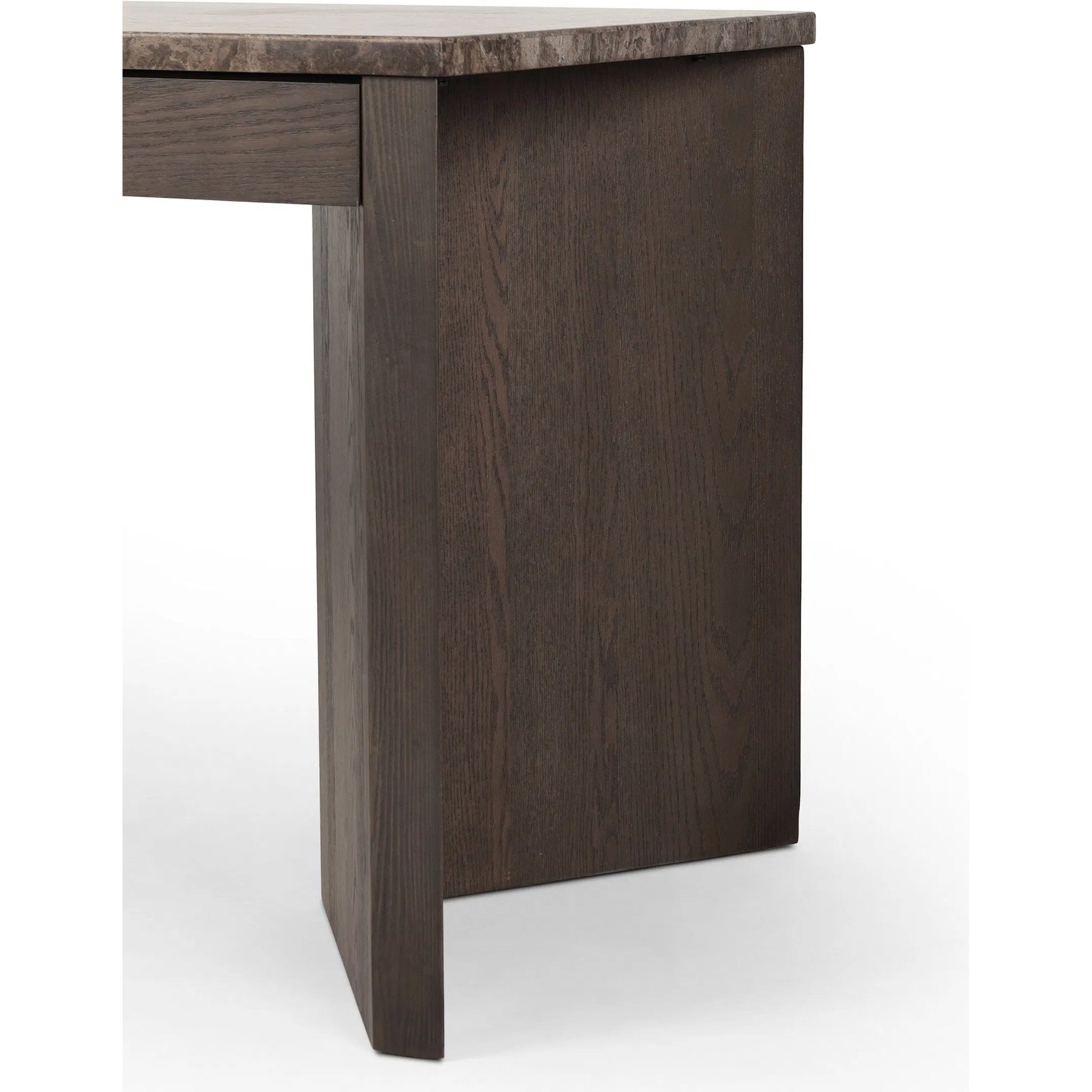 Lawson Desk by Four Hands in brown oak veneer, warm grey marble. Made from oak veneer, solid marble in a modern style.