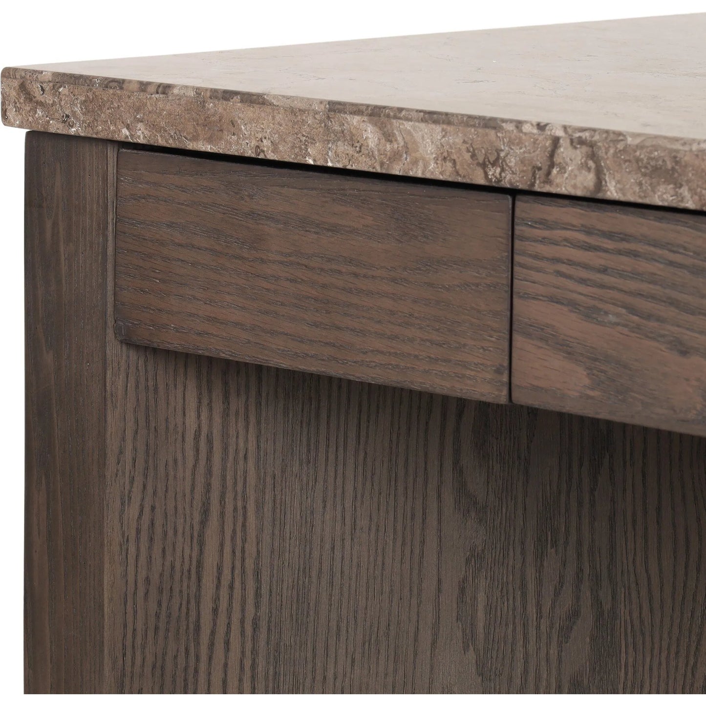 009 SI-2327570 | Closeup | Lawson Desk by Four Hands in brown oak veneer, warm grey marble. Made from oak veneer, solid marble in a modern style.