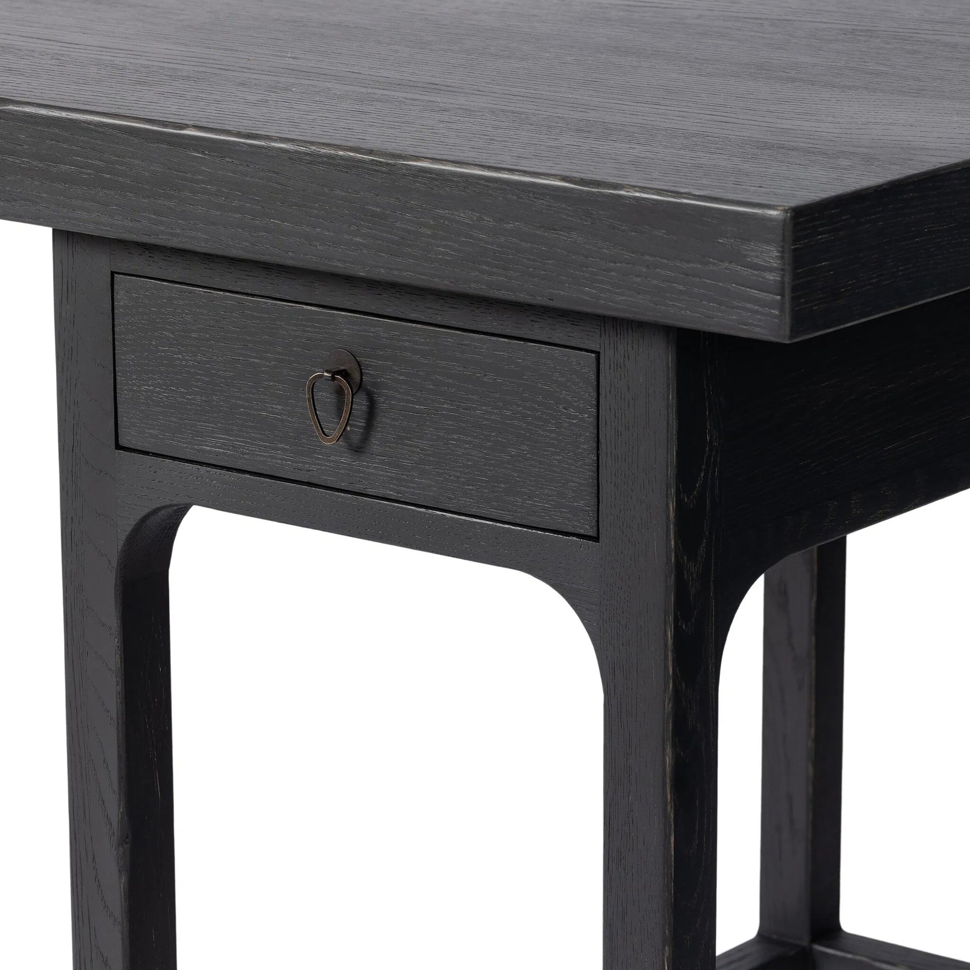 Avedon Desk by Four Hands in aged black oak, aged black oak veneer. Made from solid oak, thick oak veneer in a transitional style.