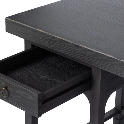 Avedon Desk by Four Hands in aged black oak, aged black oak veneer. Made from solid oak, thick oak veneer in a transitional style.