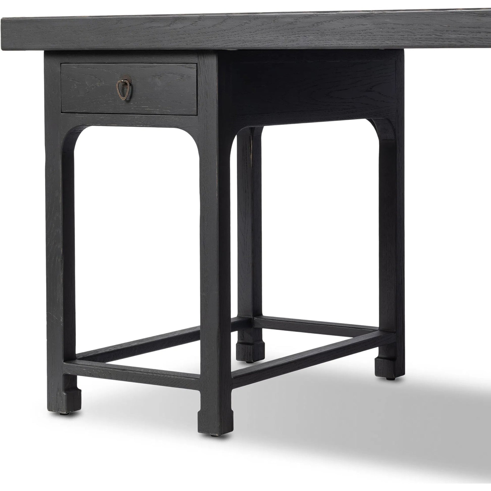 Avedon Desk by Four Hands in aged black oak, aged black oak veneer. Made from solid oak, thick oak veneer in a transitional style.