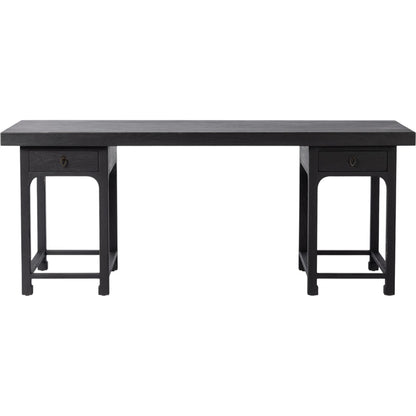 Avedon Desk by Four Hands in aged black oak, aged black oak veneer. Made from solid oak, thick oak veneer in a transitional style.