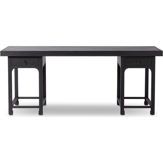 Avedon Desk by Four Hands in aged black oak, aged black oak veneer. Made from solid oak, thick oak veneer in a transitional style.