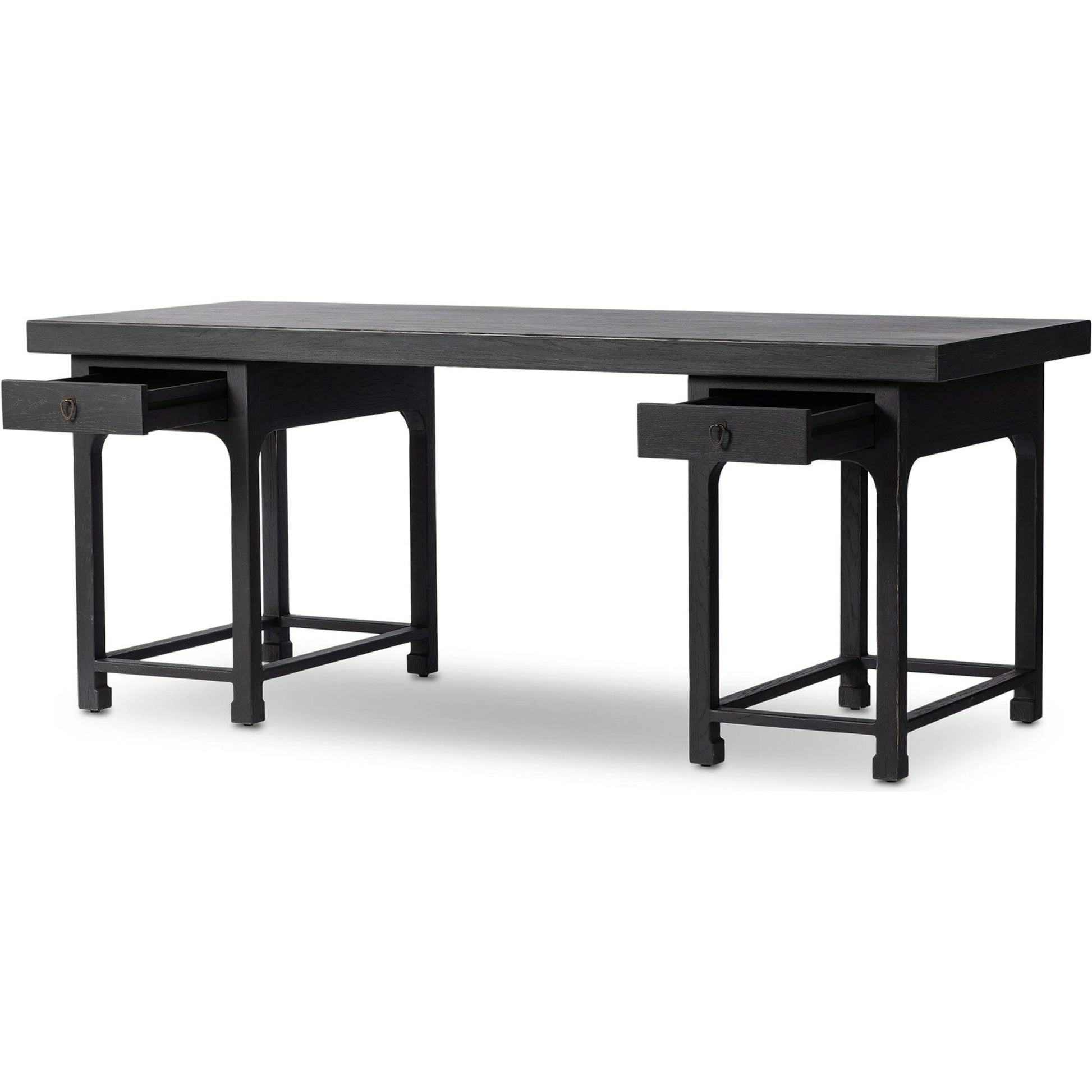 Avedon Desk by Four Hands in aged black oak, aged black oak veneer. Made from solid oak, thick oak veneer in a transitional style.