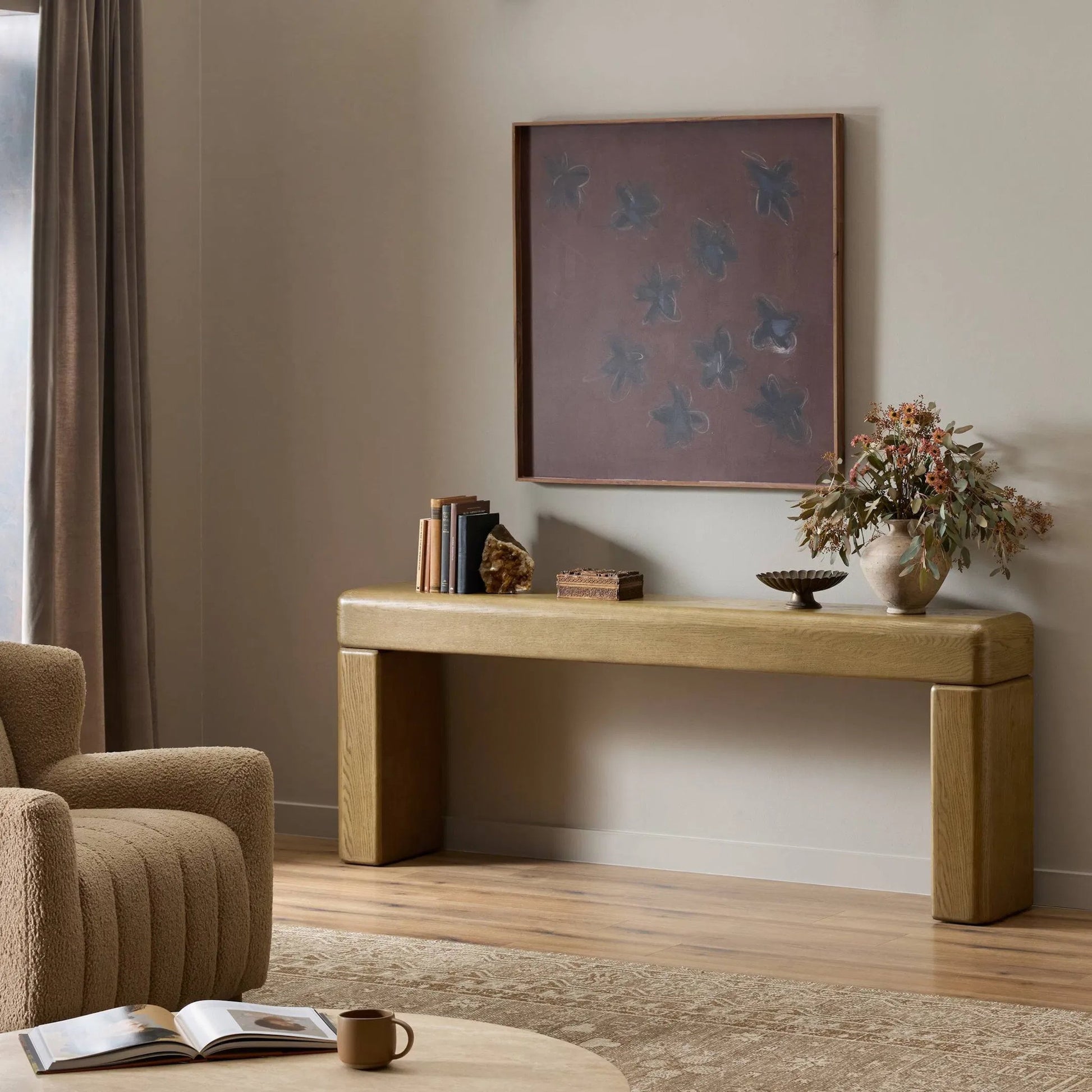 Eva Console Table by Four Hands in drifted oak veneer. Made from oak veneer in a unique style.