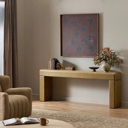 Eva Console Table by Four Hands in drifted oak veneer. Made from oak veneer in a unique style.