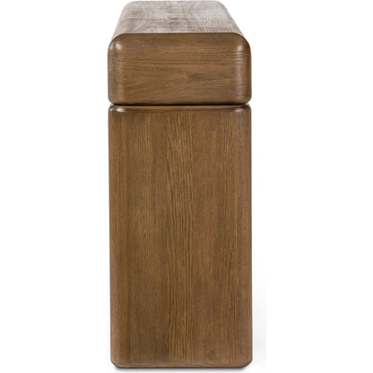 Eva Console Table by Four Hands in drifted oak veneer. Made from oak veneer in a unique style.