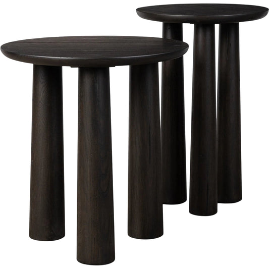 Cooper Nesting End Tables by Four Hands in smoked black. Made from solid oak in a unique style.