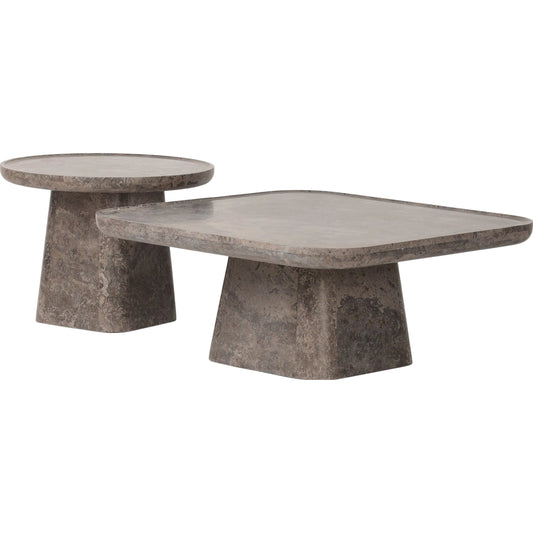 Zane Coffee Table Set by Four Hands in warm grey marble. Made from solid marble in a unique style.