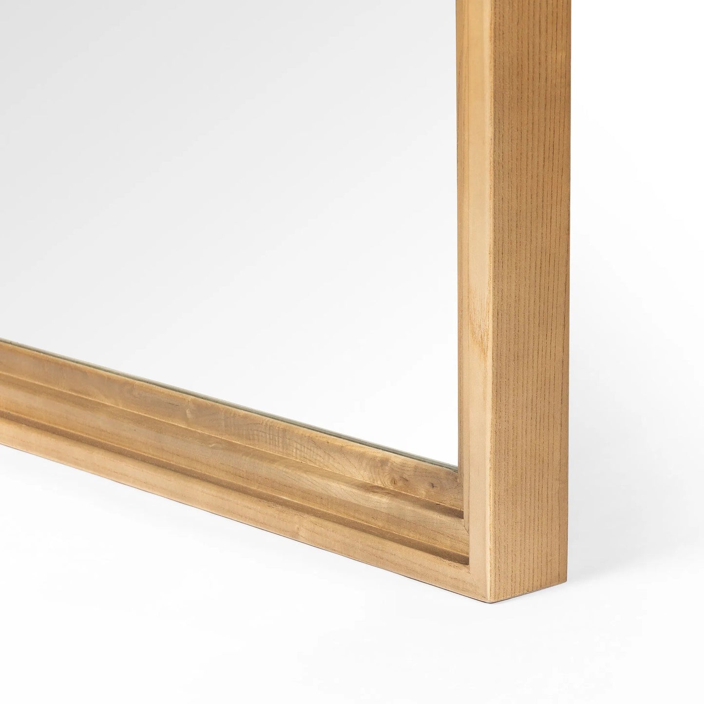 003 SI-2513235 | Closeup | Belvin Floor Mirror by Four Hands in sandy nettlewood. Made from solid nettlewood, mirror in a transitional style.