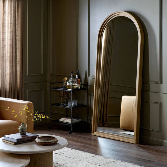 Belvin Floor Mirror by Four Hands in sandy nettlewood. Made from solid nettlewood, mirror in a transitional style.