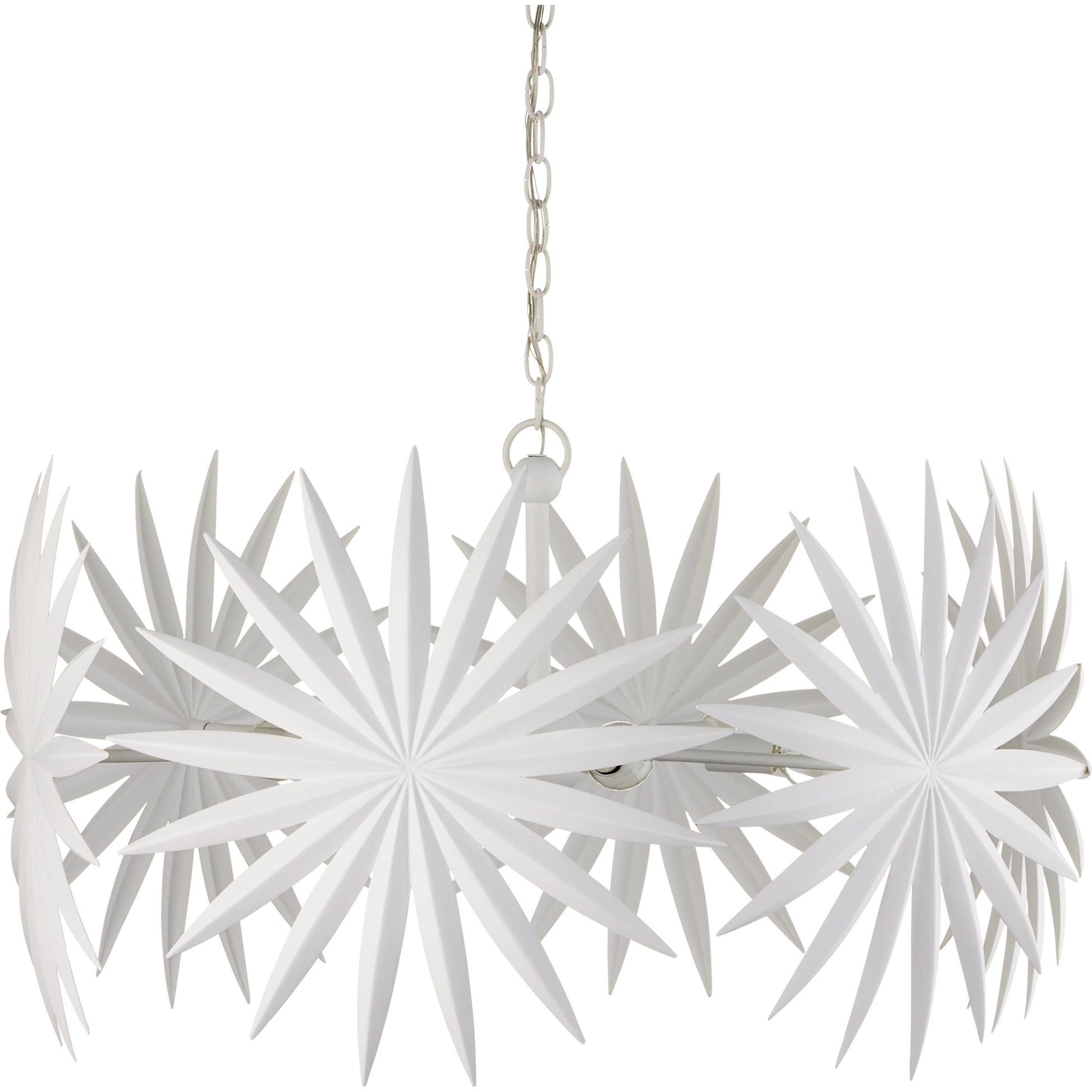 Bismarkia Chandelier by Currey and Company in gesso white. Made from wrought iron in a modern style.