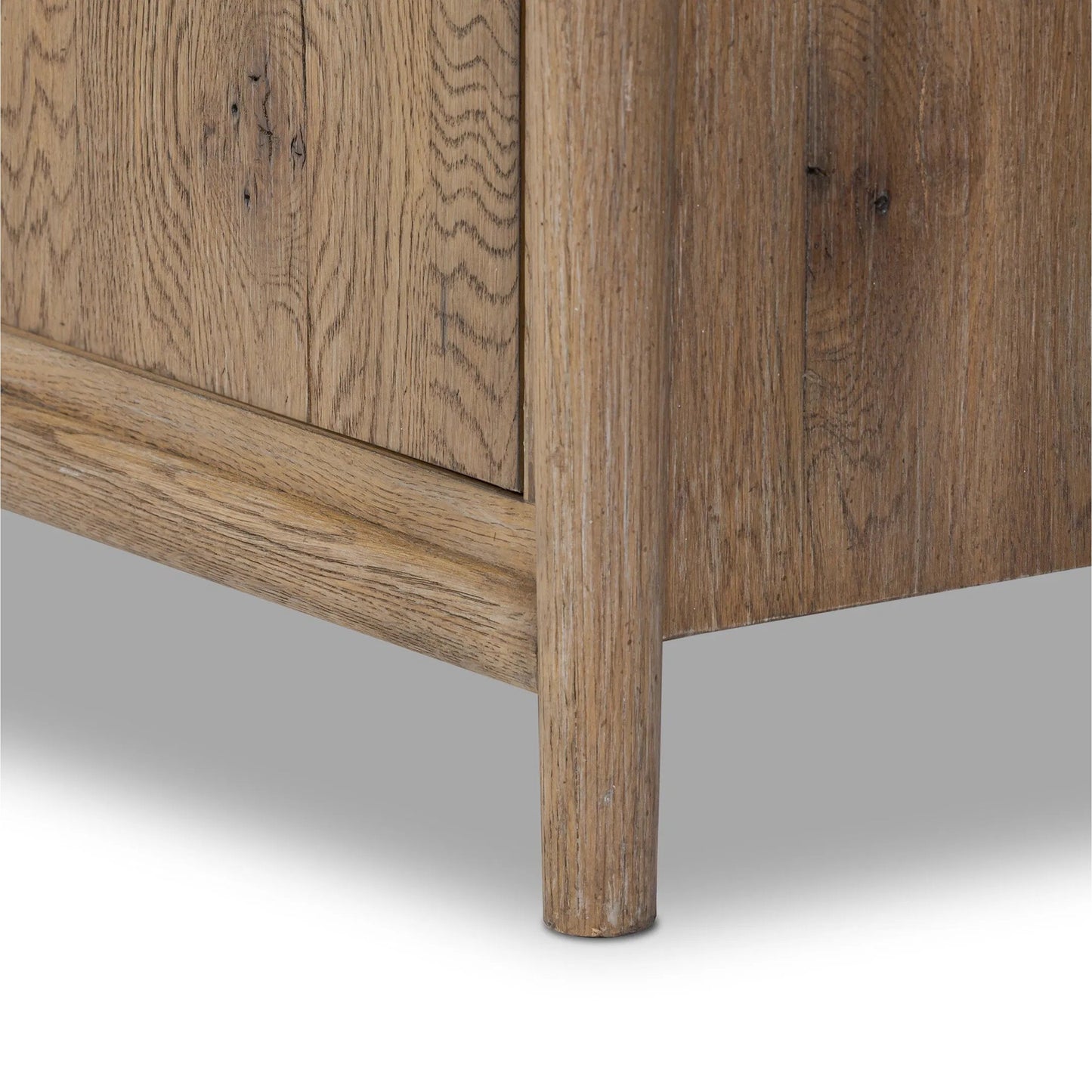 011 SI-2519181 | Closeup | Glenview 4 Door Sideboard by Four Hands in weathered oak, weathered oak veneer. Made from solid oak, thick oak veneer in a traditional style.
