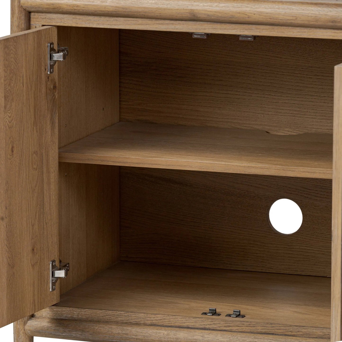 013 SI-2519181 | Closeup | Glenview 4 Door Sideboard by Four Hands in weathered oak, weathered oak veneer. Made from solid oak, thick oak veneer in a traditional style.