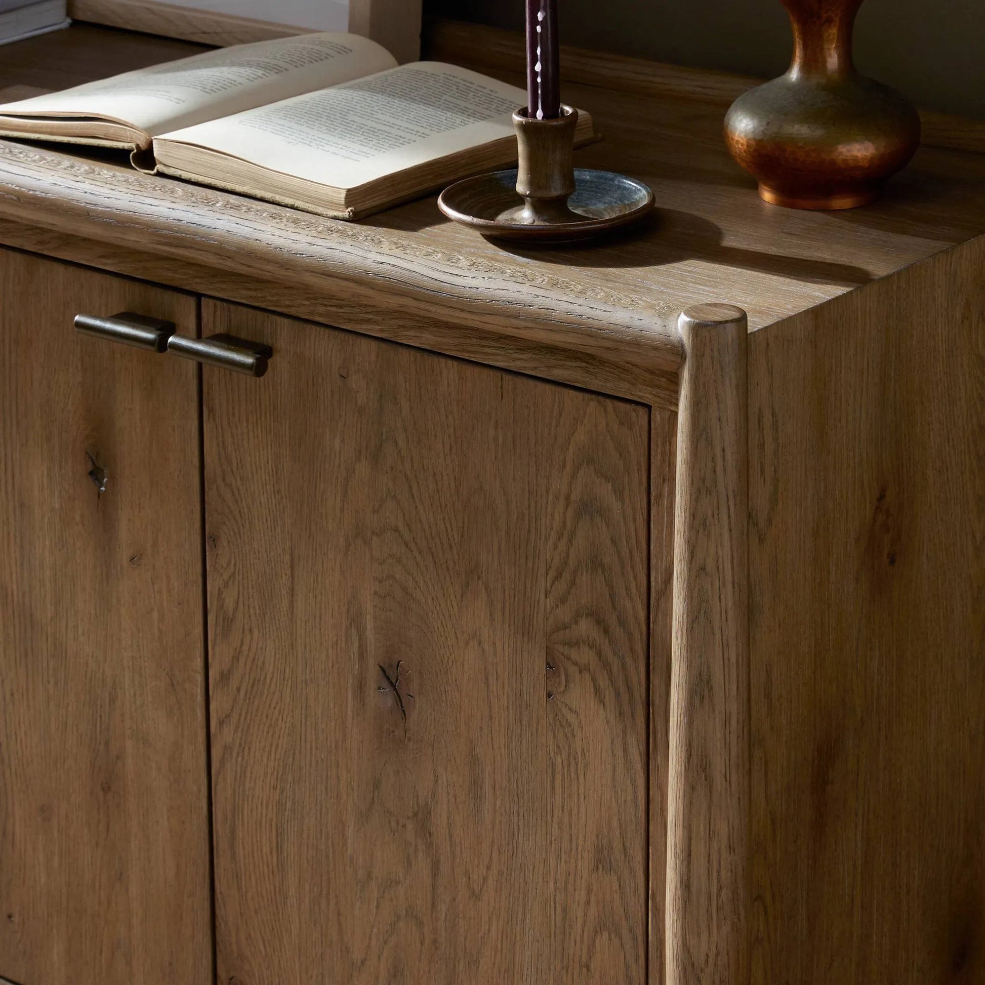 Glenview 4 Door Sideboard by Four Hands in weathered oak, weathered oak veneer. Made from solid oak, thick oak veneer in a traditional style.