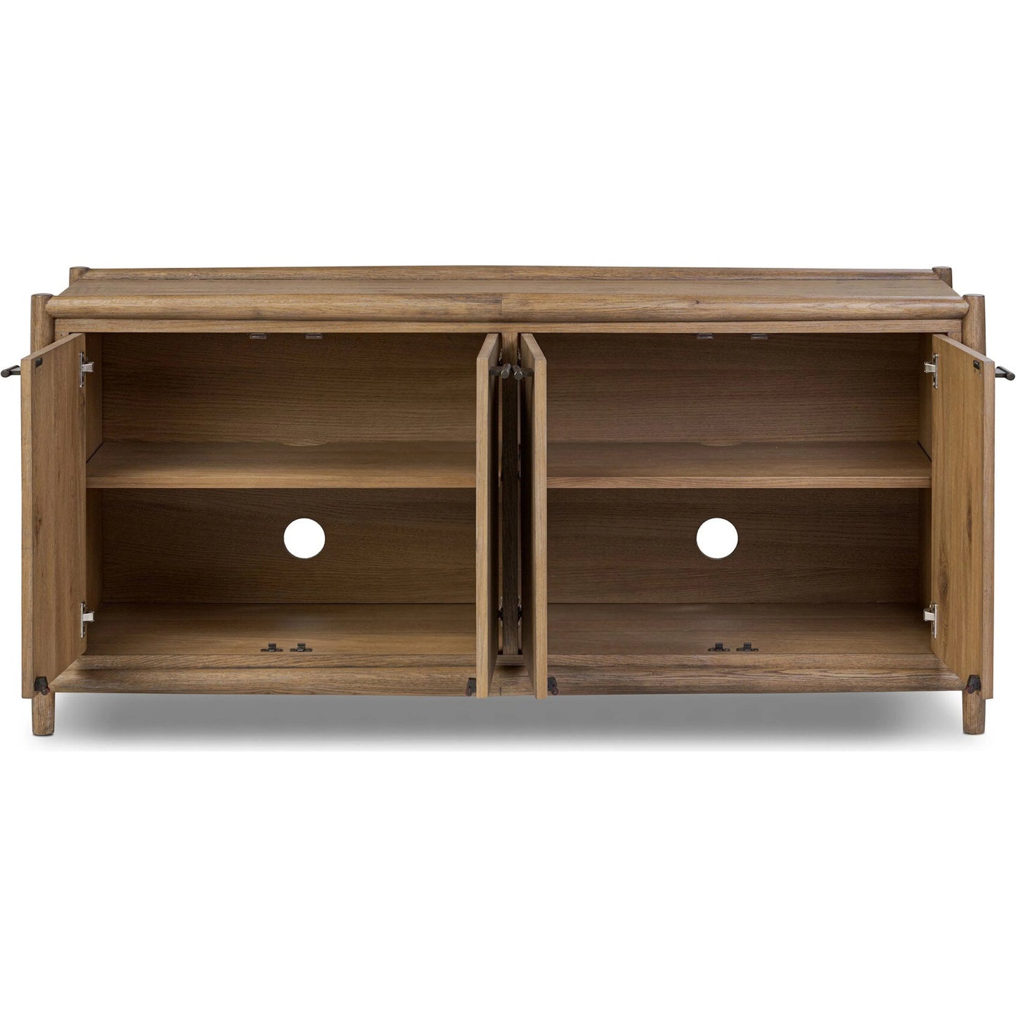 009 SI-2519181 | Closeup | Glenview 4 Door Sideboard by Four Hands in weathered oak, weathered oak veneer. Made from solid oak, thick oak veneer in a traditional style.