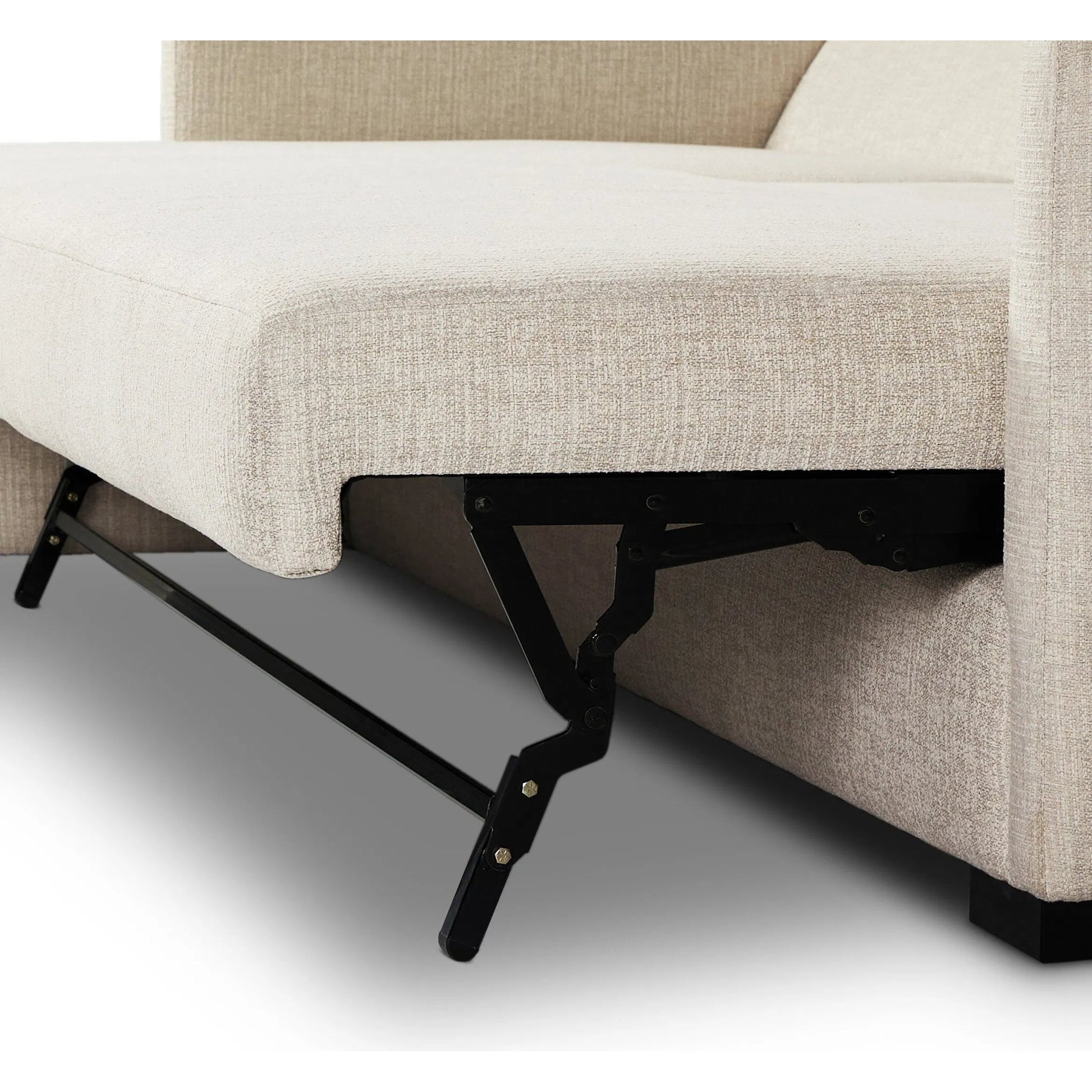 Wickham 2-Piece Sleeper Sectional by Four Hands in alameda snow, ebony, ronan linen. Made from 88% olefin, 11% polyester (uv), 1% polyester, solid maple, faux leather in a unique style.