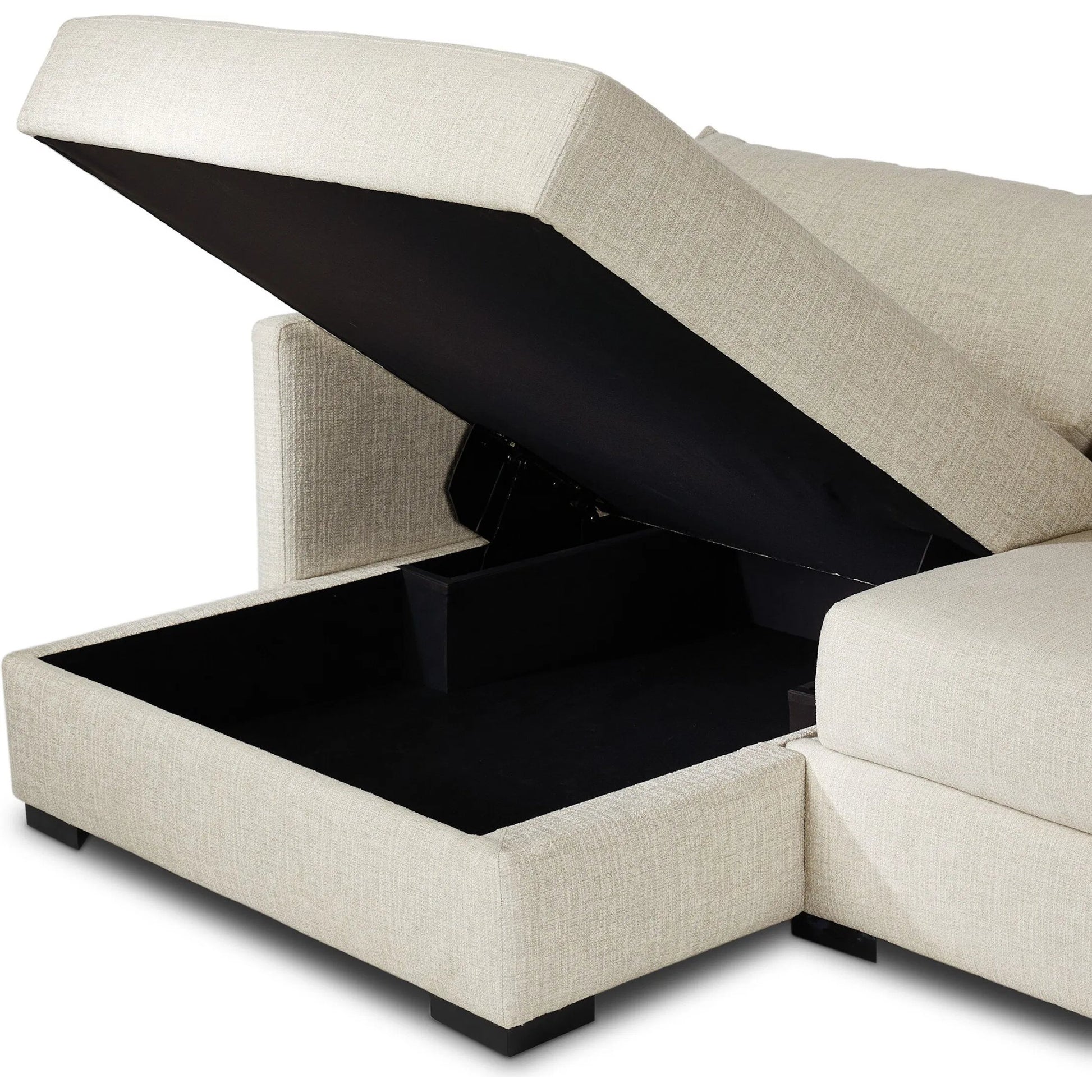 Wickham 2-Piece Sleeper Sectional by Four Hands in alameda snow, ebony, ronan linen. Made from 88% olefin, 11% polyester (uv), 1% polyester, solid maple, faux leather in a unique style.
