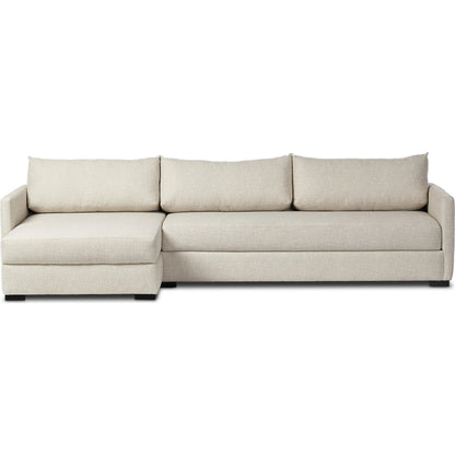 Wickham 2-Piece Sleeper Sectional by Four Hands in alameda snow, ebony, ronan linen. Made from 88% olefin, 11% polyester (uv), 1% polyester, solid maple, faux leather in a unique style.