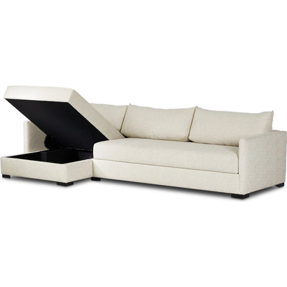 Wickham 2-Piece Sleeper Sectional by Four Hands in alameda snow, ebony, ronan linen. Made from 88% olefin, 11% polyester (uv), 1% polyester, solid maple, faux leather in a unique style.