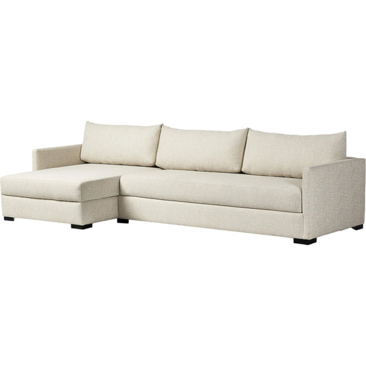 014 SI-2635371 | Primary Silo | Wickham 2-Piece Sleeper Sectional by Four Hands in alameda snow, ebony, ronan linen. Made from 88% olefin, 11% polyester (uv), 1% polyester, solid maple, faux leather in a unique style.