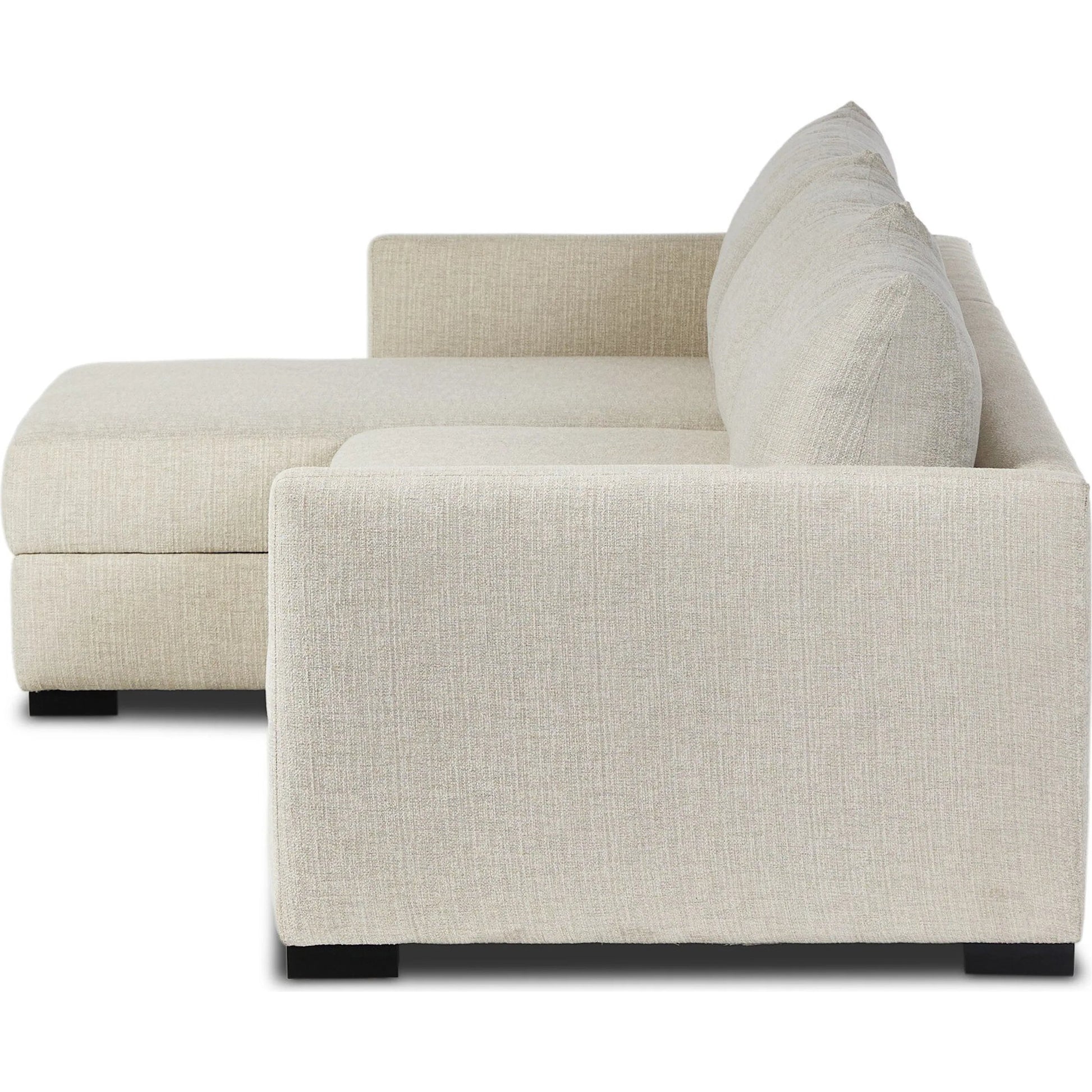 Wickham 2-Piece Sleeper Sectional by Four Hands in alameda snow, ebony, ronan linen. Made from 88% olefin, 11% polyester (uv), 1% polyester, solid maple, faux leather in a unique style.