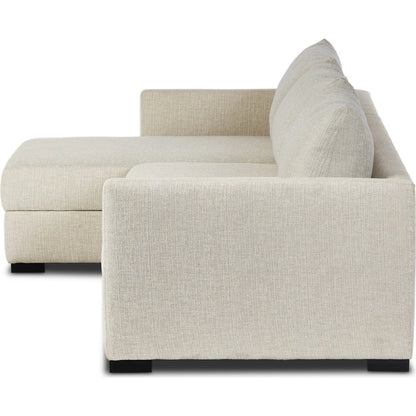 Wickham 2-Piece Sleeper Sectional by Four Hands in alameda snow, ebony, ronan linen. Made from 88% olefin, 11% polyester (uv), 1% polyester, solid maple, faux leather in a unique style.
