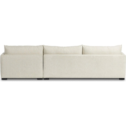Wickham 2-Piece Sleeper Sectional by Four Hands in alameda snow, ebony, ronan linen. Made from 88% olefin, 11% polyester (uv), 1% polyester, solid maple, faux leather in a unique style.